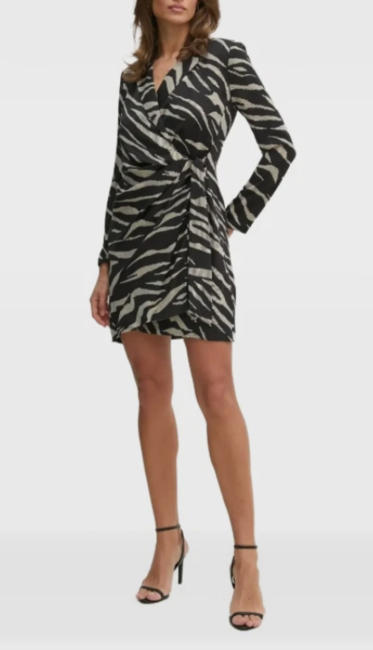 DKNY Zebra-Print Wrap Mini Dress Women Size 12